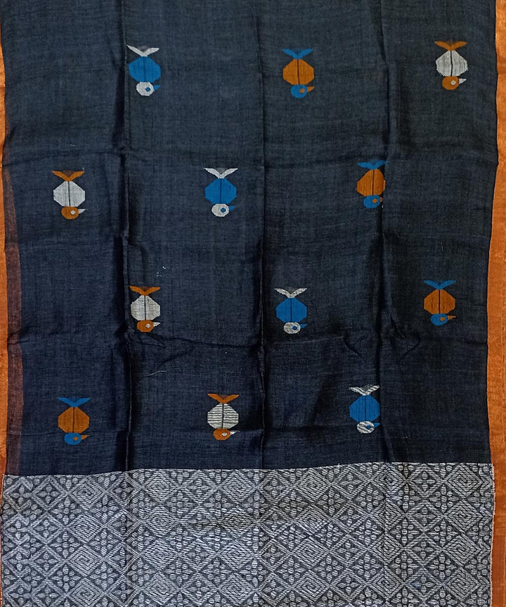 Black multicolor handloom bengal linen saree