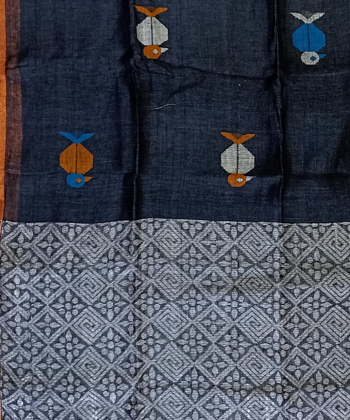 Black multicolor handloom bengal linen saree