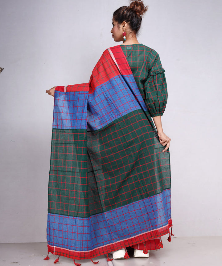 Red dark green cotton handloom gamcha saree