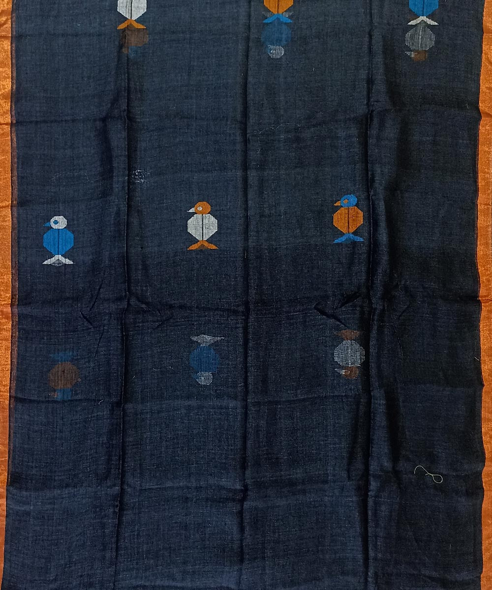 Black multicolor handloom bengal linen saree