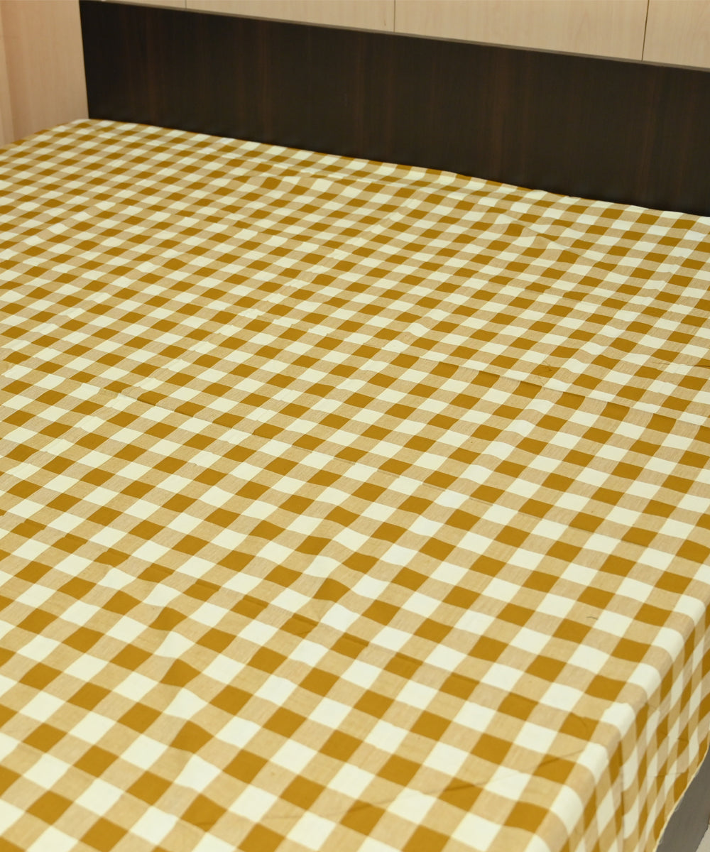 White copper checked handmade sambalpuri cotton bedsheet