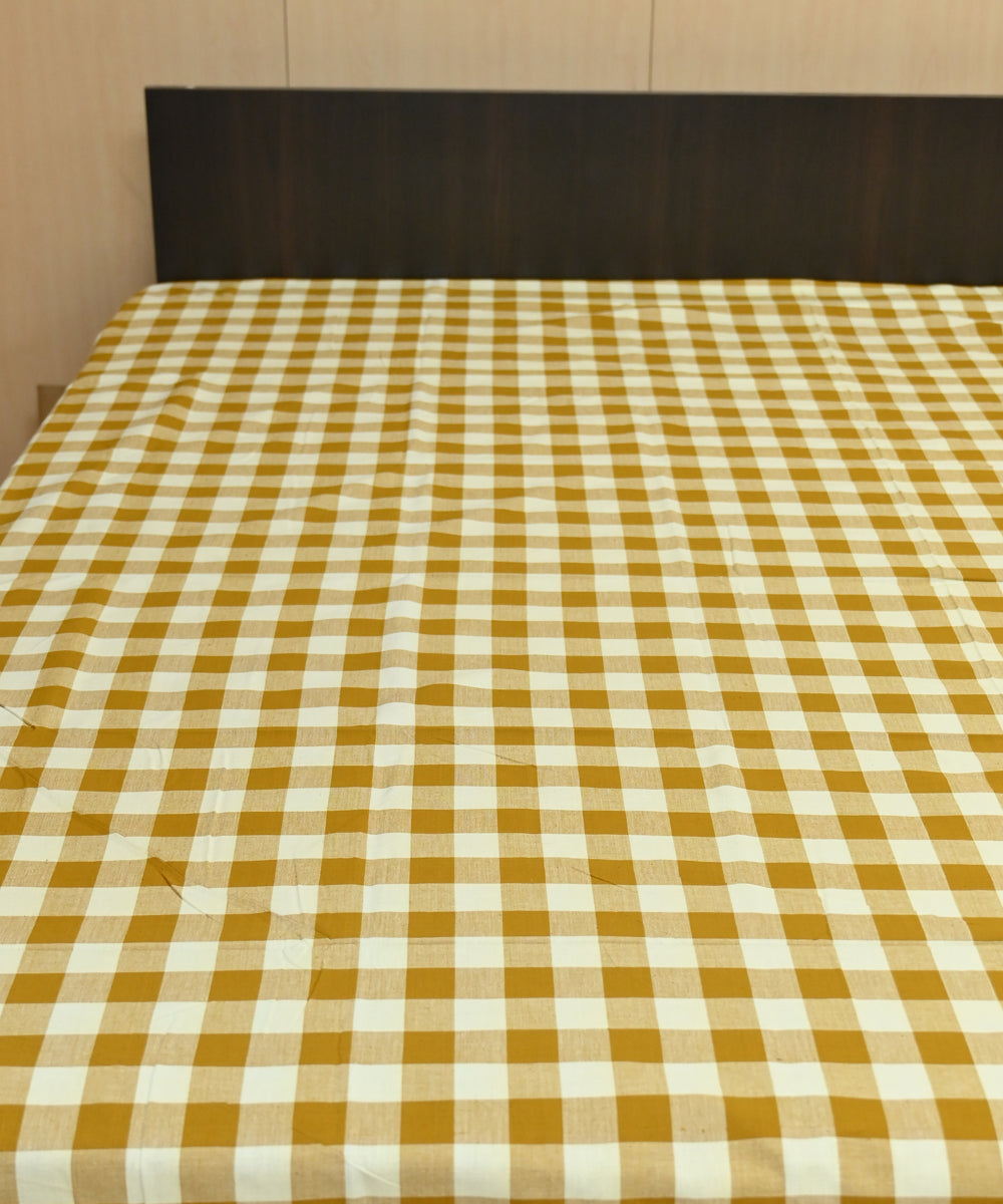 White copper checked handmade sambalpuri cotton bedsheet
