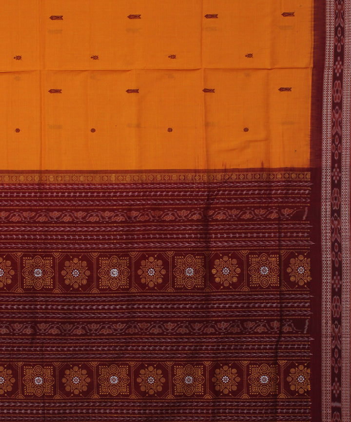 Yellow maroon handwoven cotton bomkai saree