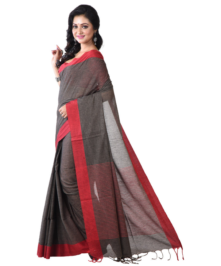 Brown red handloom cotton shantipuri saree