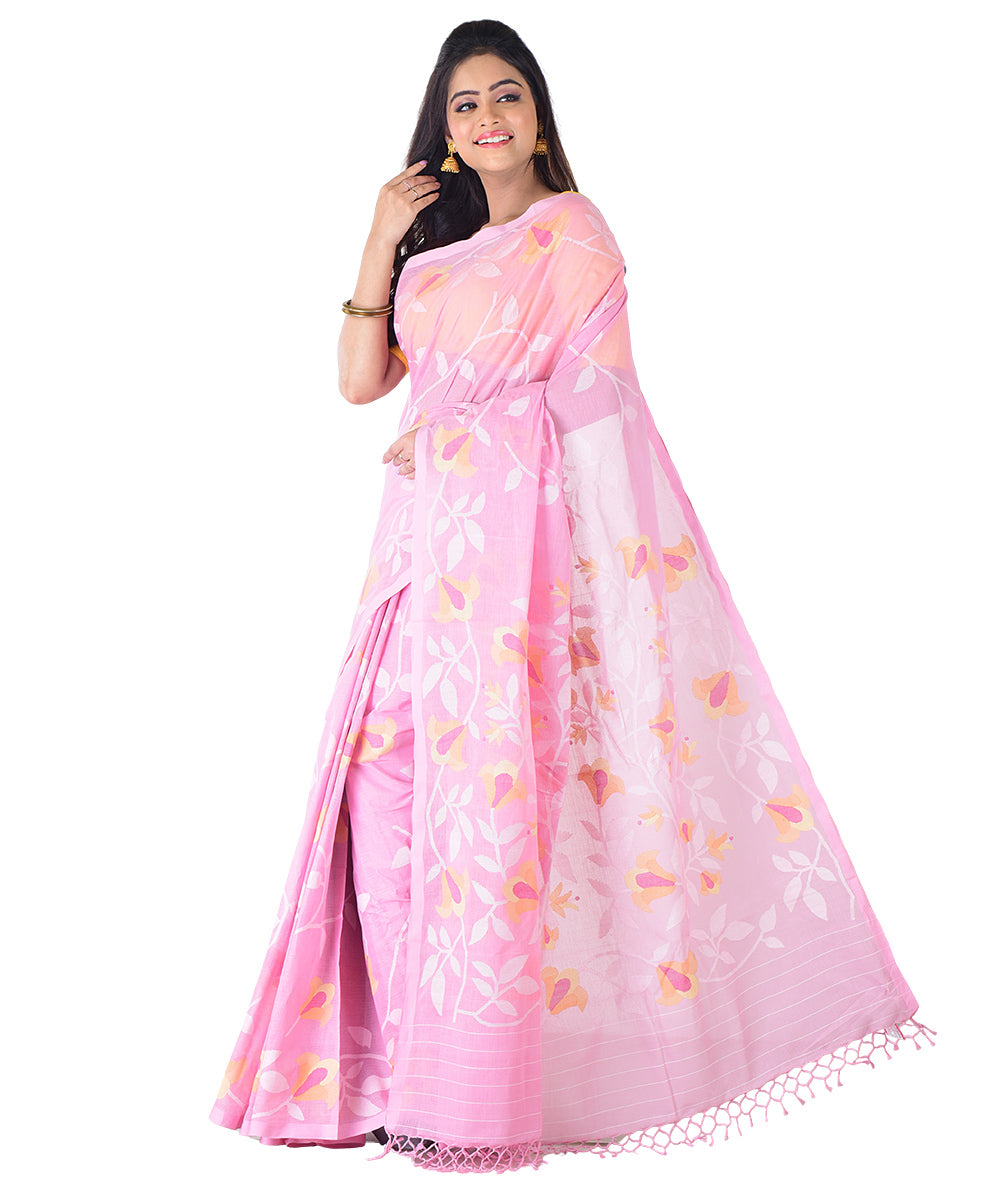 Pink multicolor handwoven cotton saree