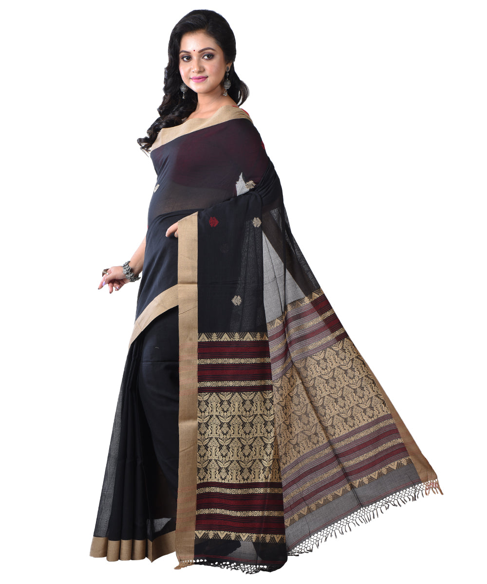Black shantipuri handloom cotton saree