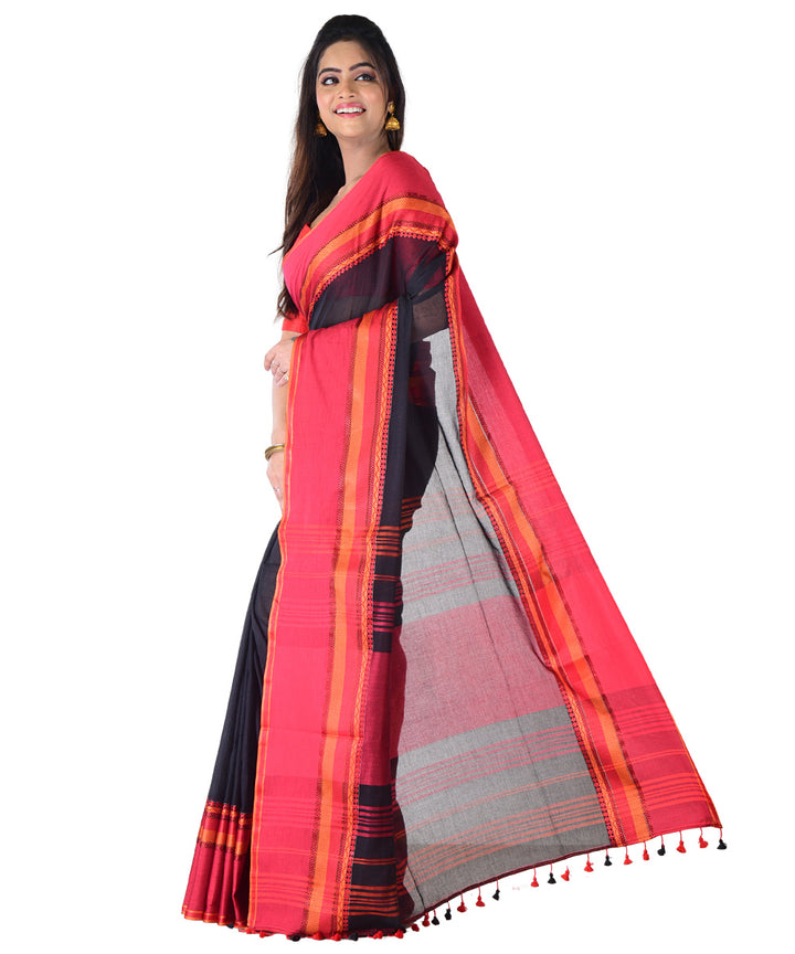 Black red handwoven cotton saree