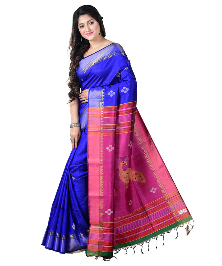 Navy blue pink  handwoven silk saree
