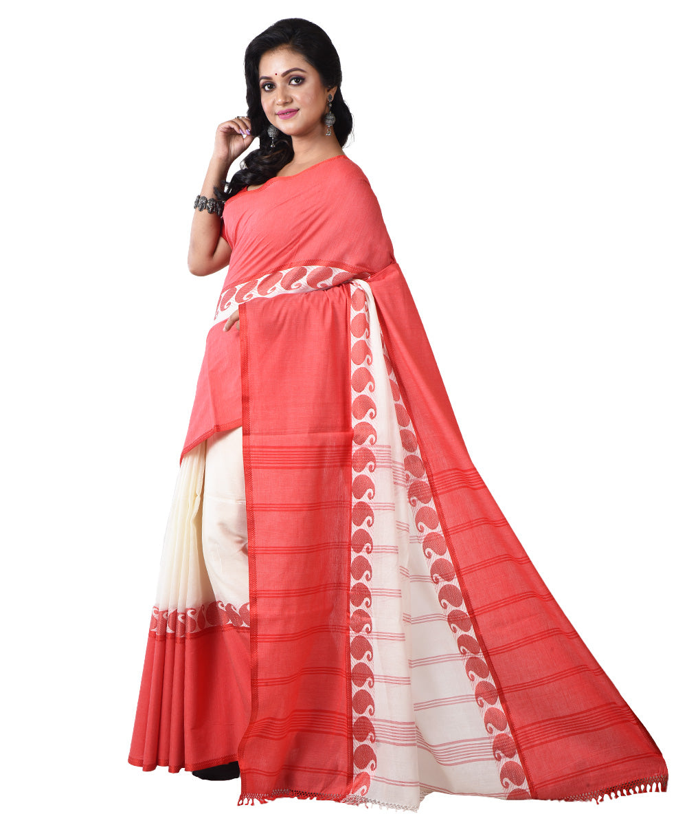 White red handloom cotton shantipuri saree