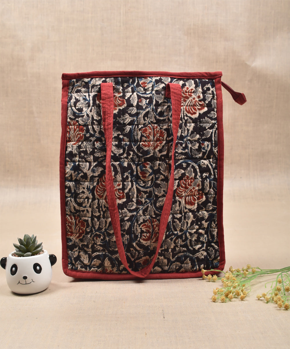 Red kalamakari quilted tote bag medium