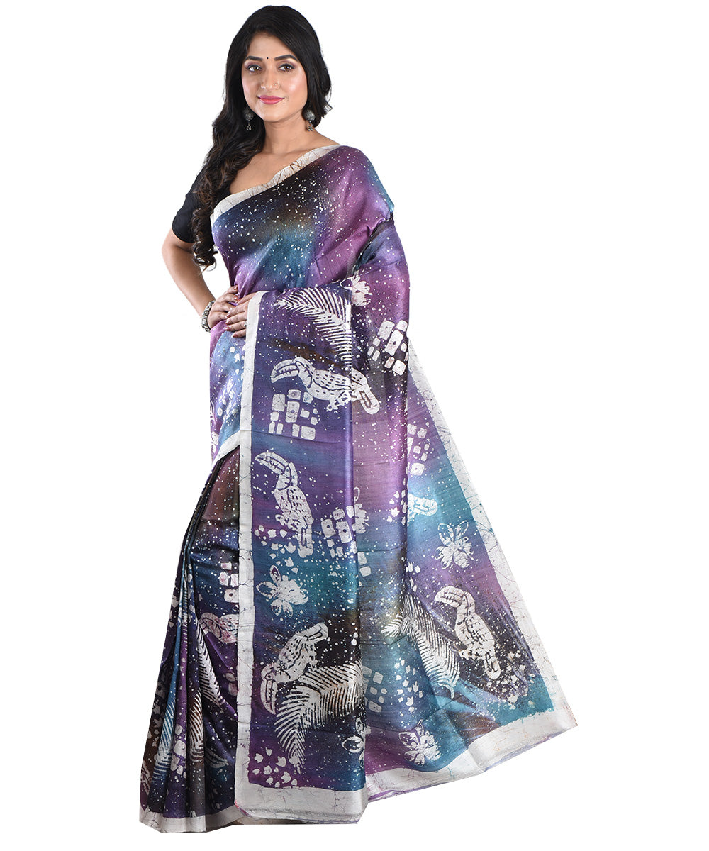 Lavender multicolor handloom silk batik print saree