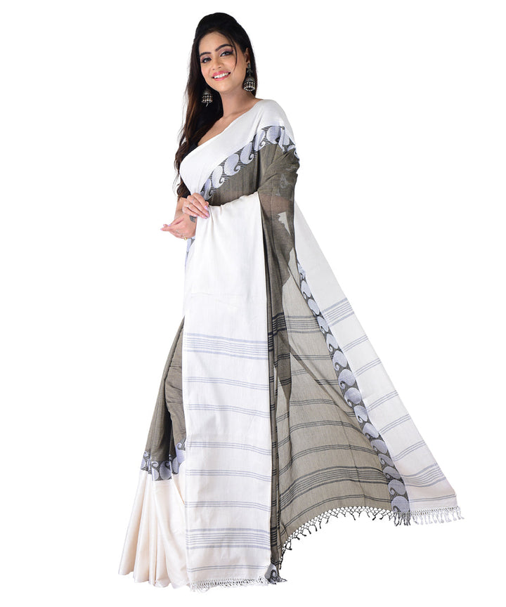 White brown handwoven cotton saree