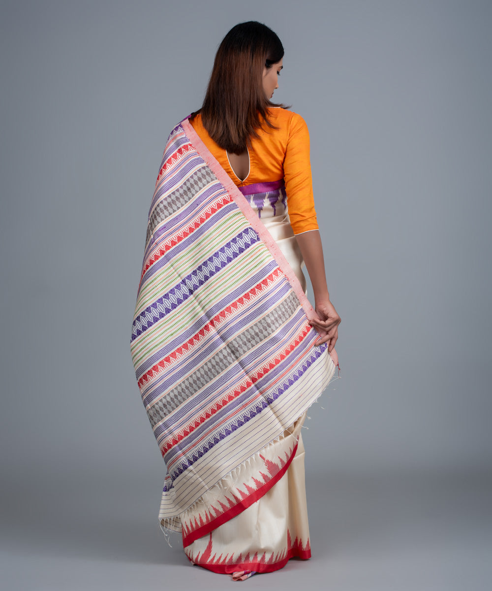 Cream handwoven gopalpur jala border tussar saree