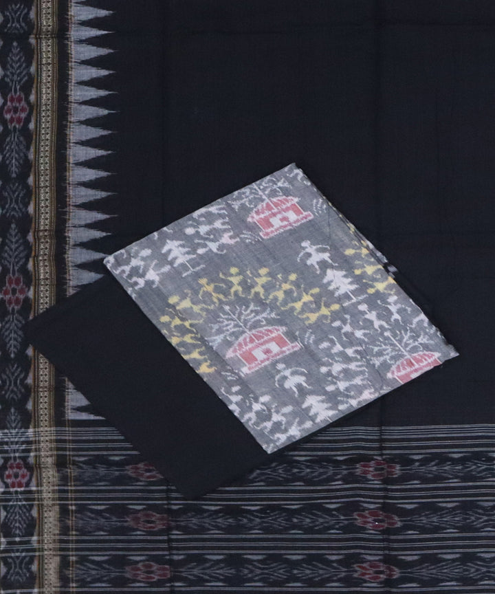 Black gray handwoven cotton sambalpuri dress material