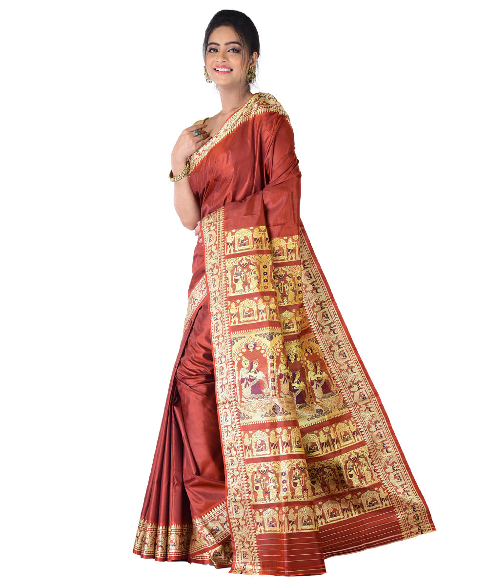 Maroon handwoven silk saree