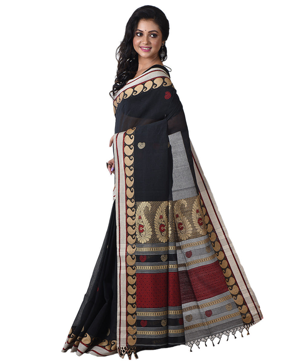 Black handloom shantipuri cotton saree