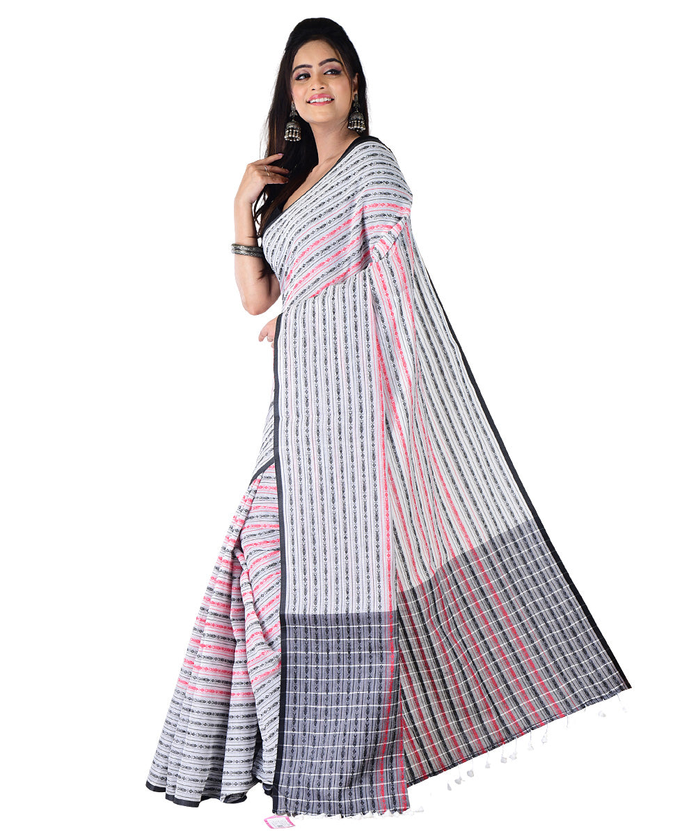 Black white handwoven cotton saree
