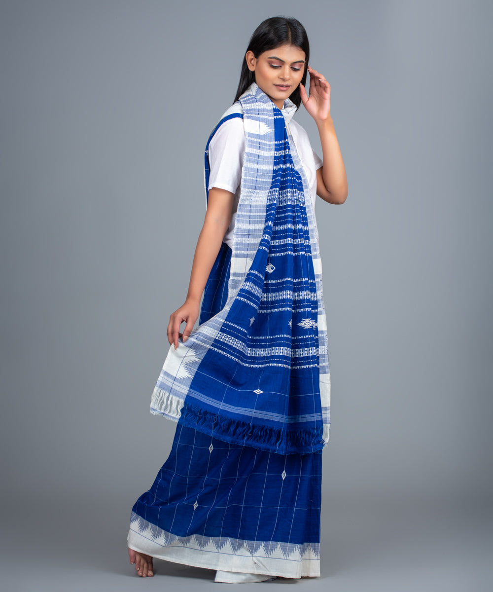 Blue white handwoven cotton kotpad saree