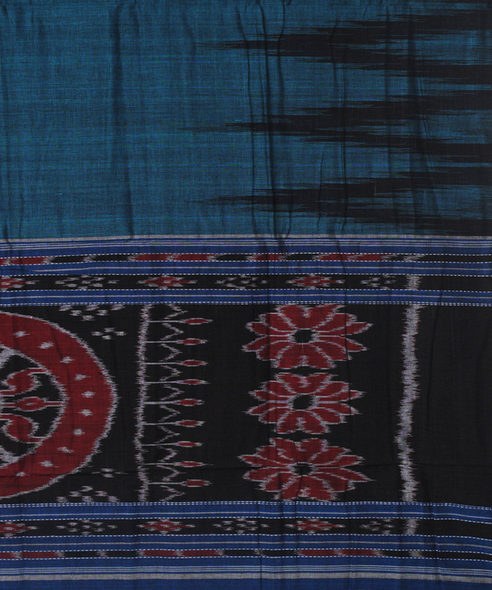 Cyan blue black cotton handwoven nuapatna saree