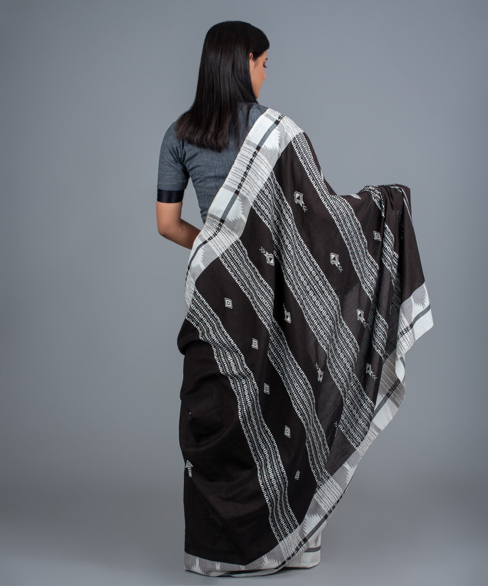 Black white handwoven cotton kotpad saree