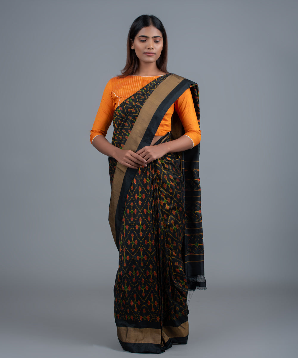 Black handwoven pochampally ikat saree