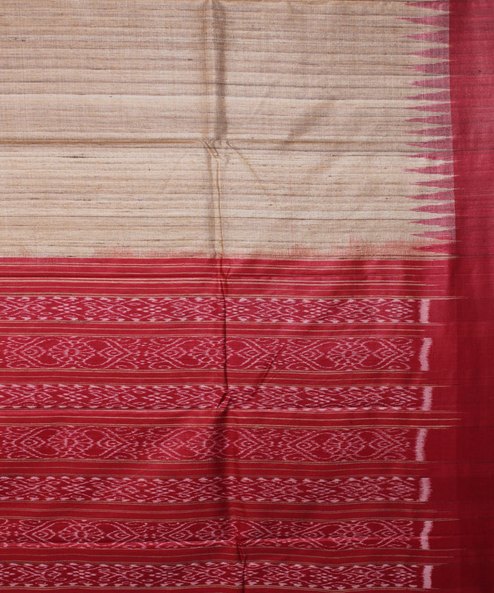 Beige red tussar silk handwoven saree