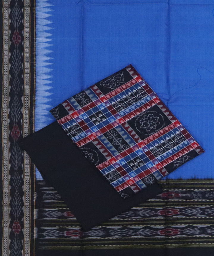 Blue black handwoven cotton sambalpuri dress material