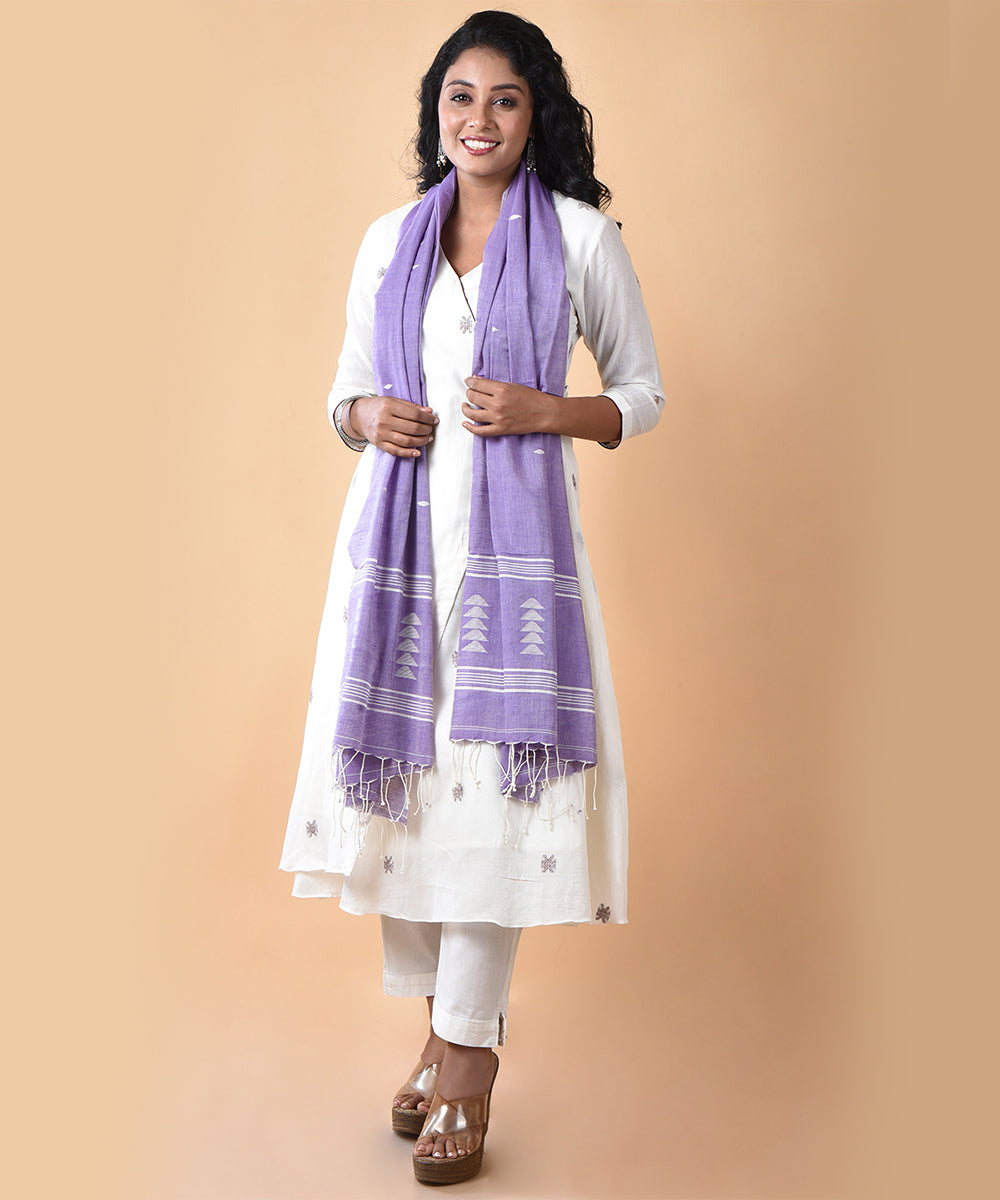 Lavender white handloom cotton jamdani stole