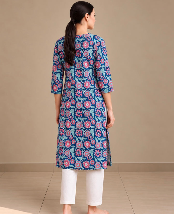 Blue hand block printed pure cotton kurti