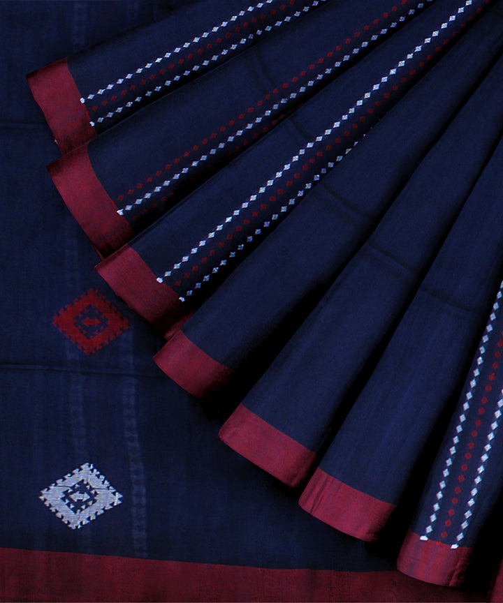 Blue maroon handloom cotton bengal saree