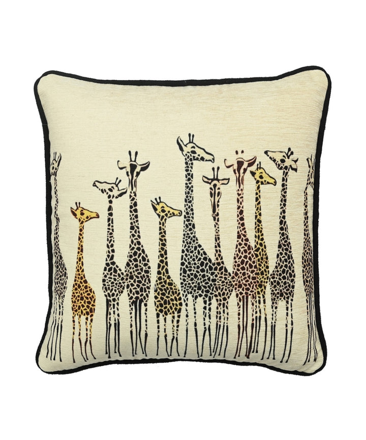 Cream hand printed art silk cushion cover