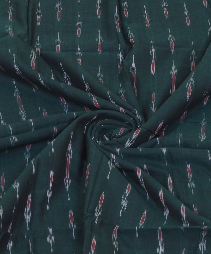 2.4 m dark green red handwoven cotton nuapatna kurta material