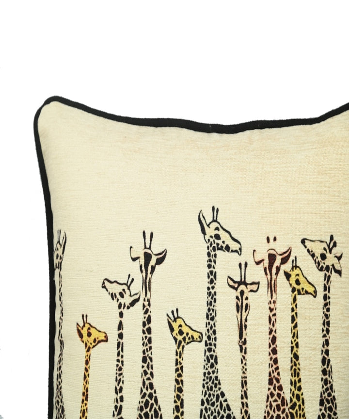 Cream hand printed art silk cushion cover