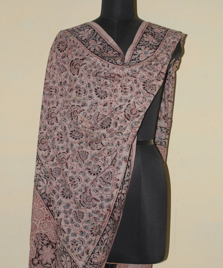 Beige multicolour cotton hand printed kalamkari dupatta