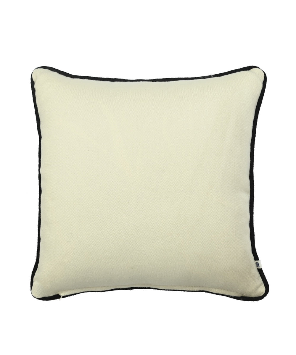 Cream hand printed art silk cushion cover