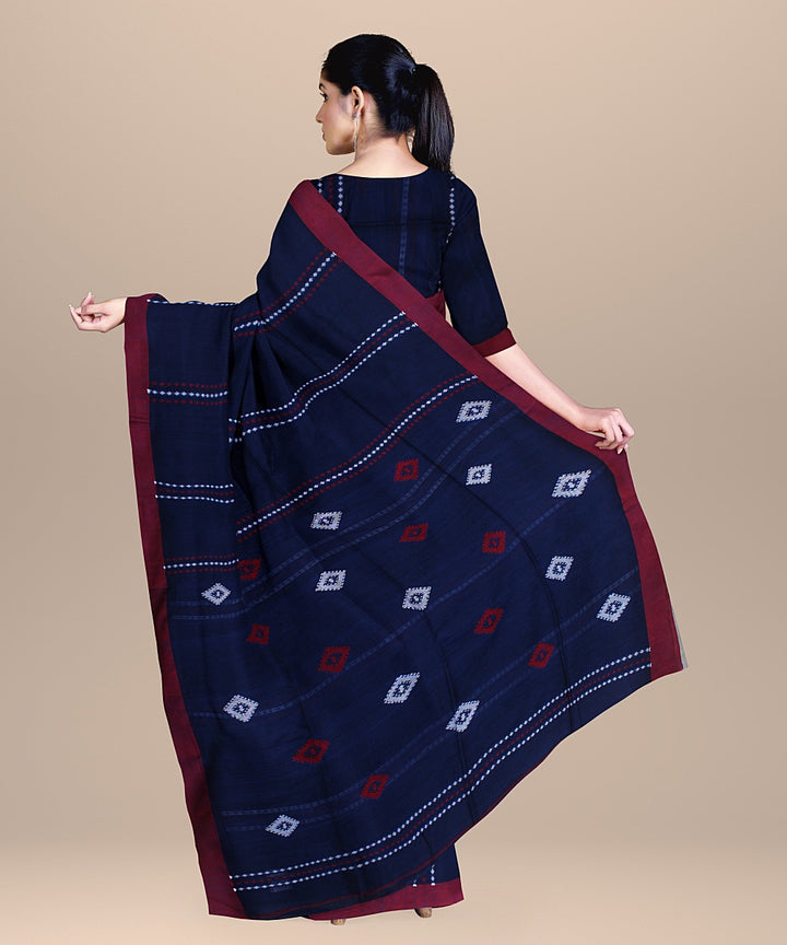 Blue maroon handloom cotton bengal saree