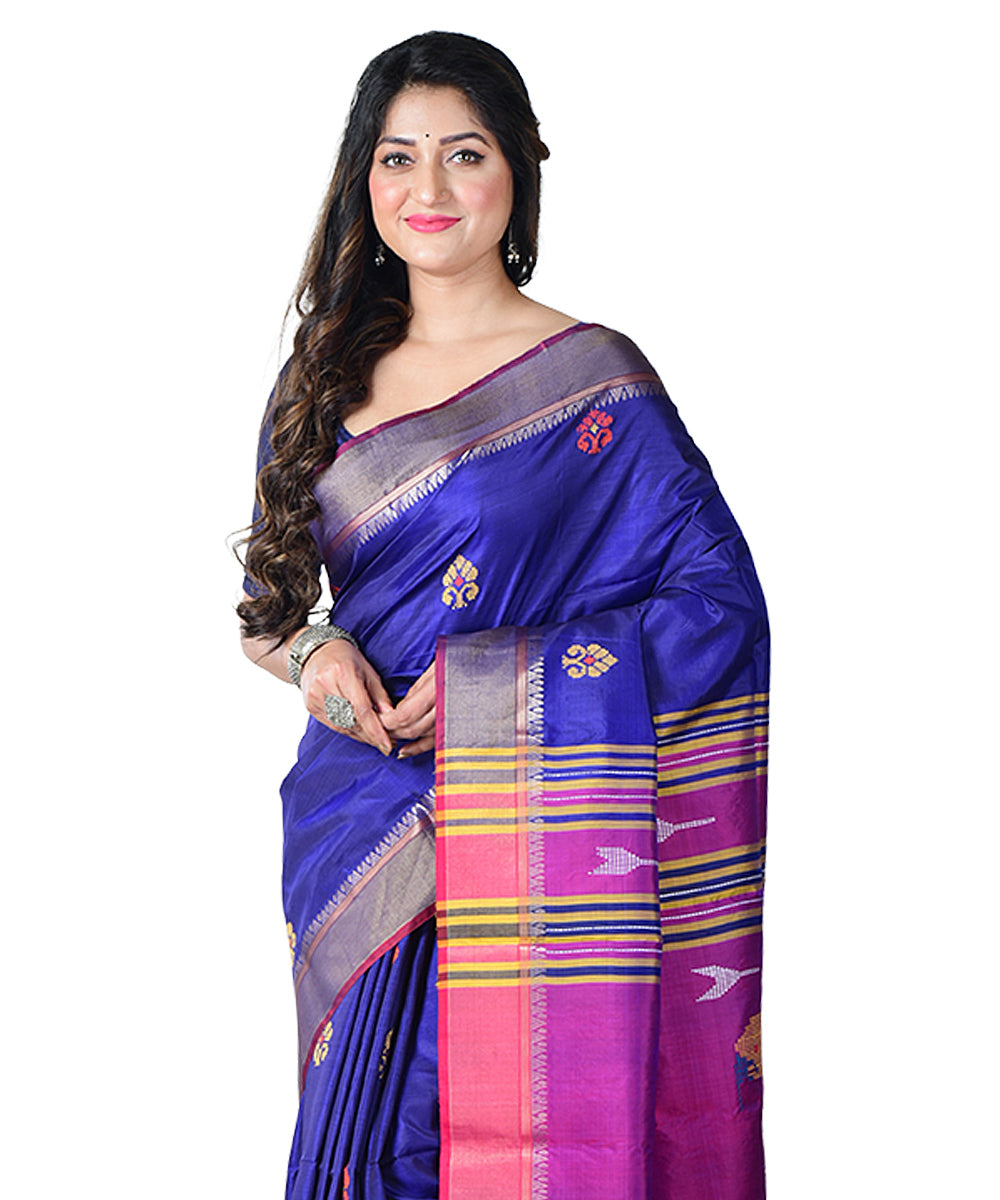 Navy blue purple  handwoven silk saree