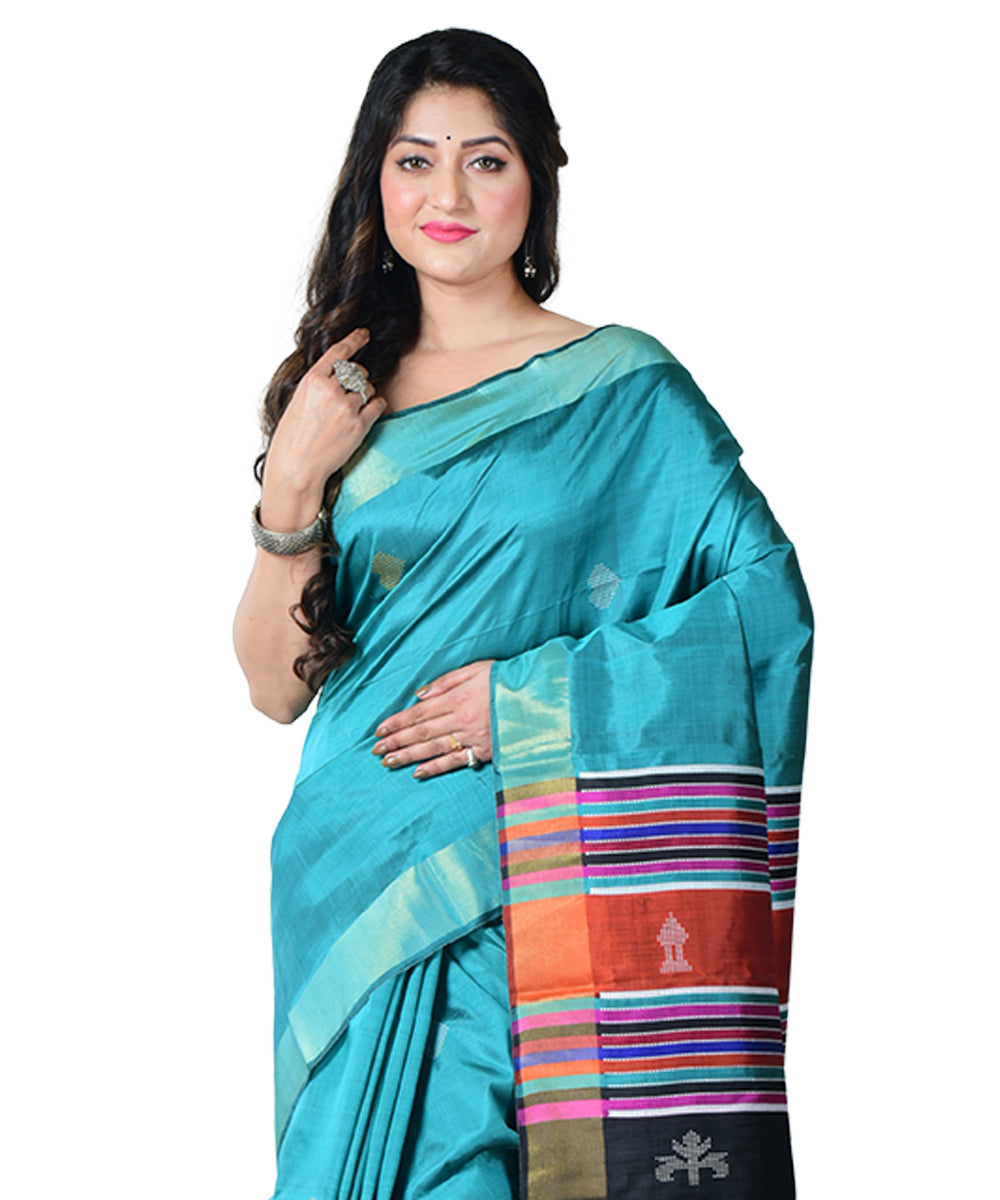 Cyan blue multicolor  handwoven silk saree