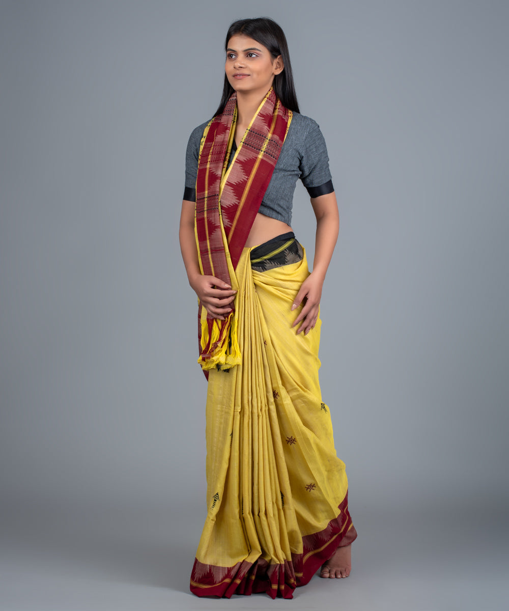 Yellow handwoven cotton kotpad saree
