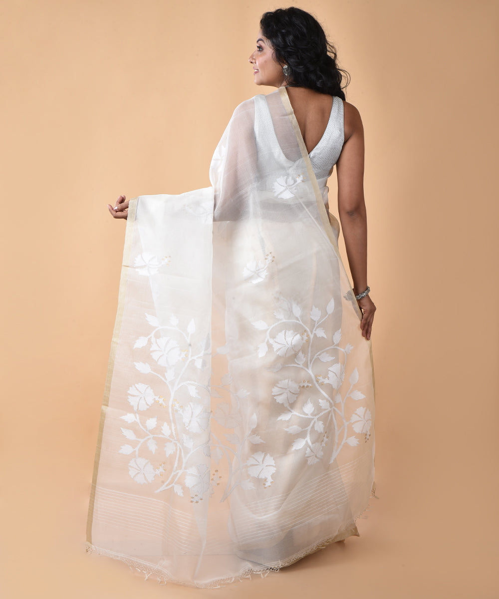 White silk handwoven jamdani saree