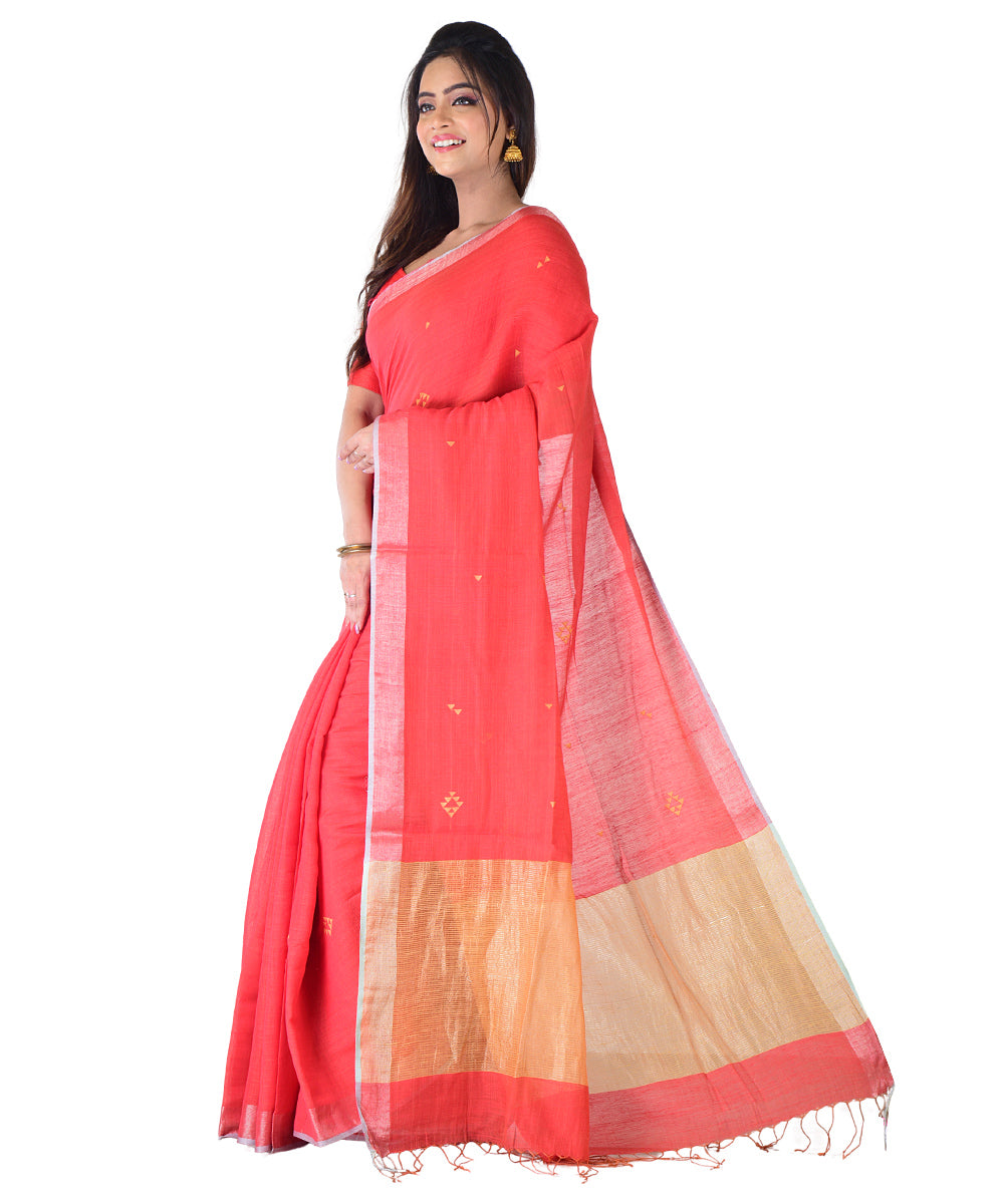 Red handwoven cotton silk saree