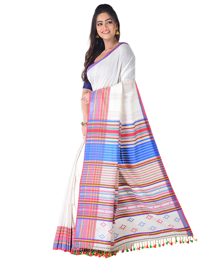 White multicolor handloom cotton saree