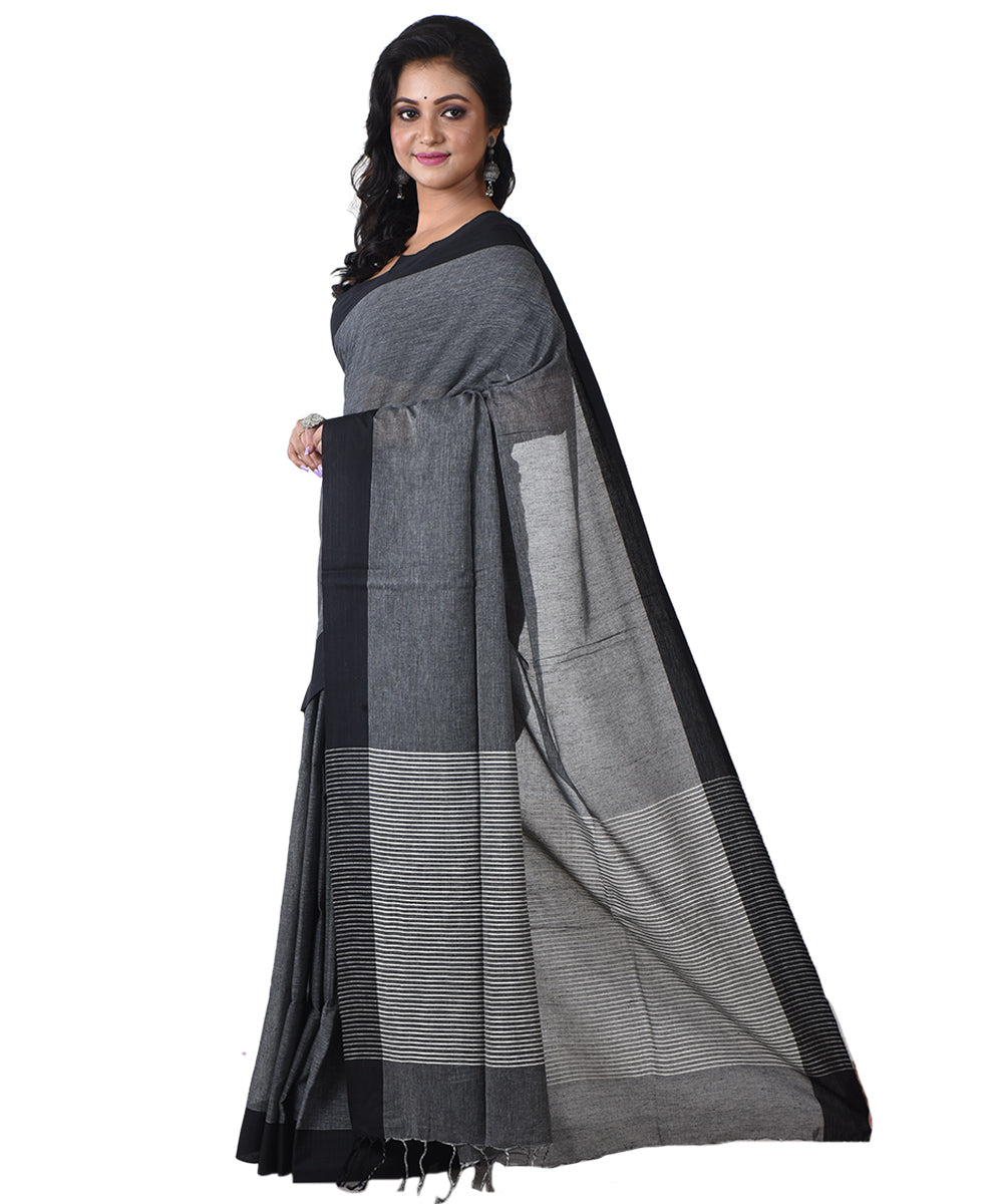 Grey black handloom shantipuri cotton saree