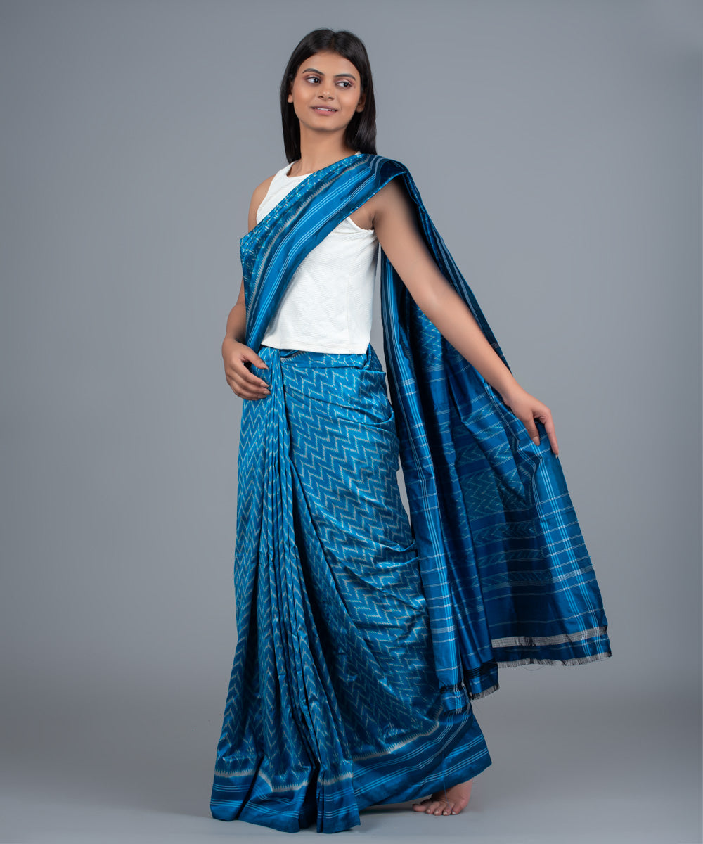 Blue handwoven pochampally ikat saree