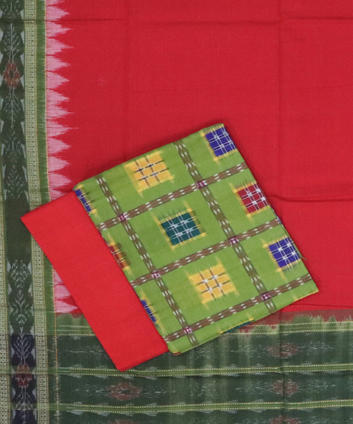 Red green handwoven sambalpuri cotton dress material