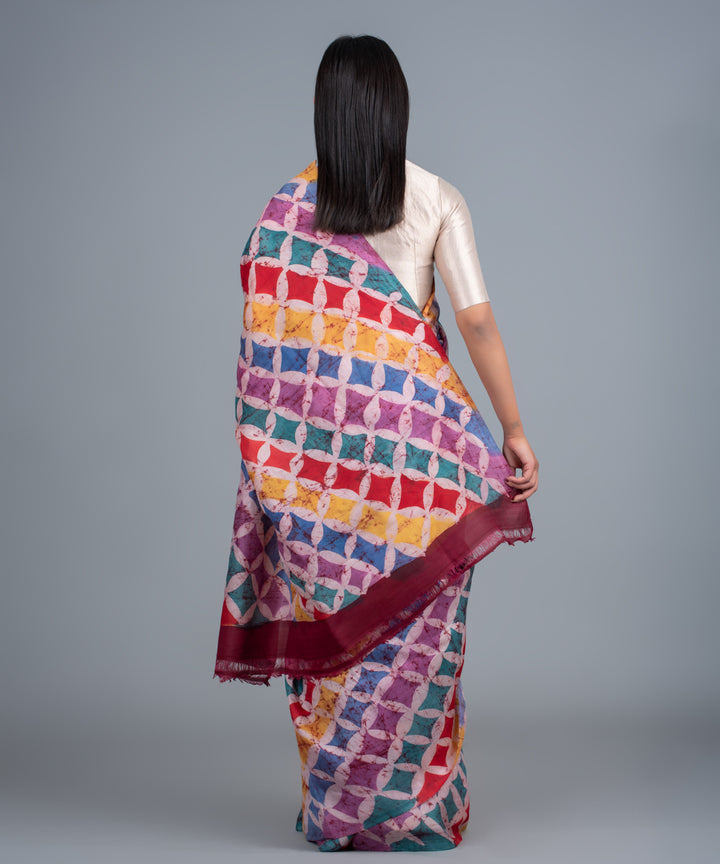 Multicolor mulberry silk hand painted batik saree