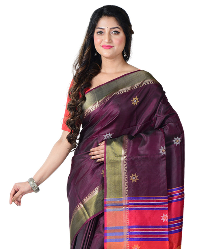 Maroon multicolor  handwoven silk saree
