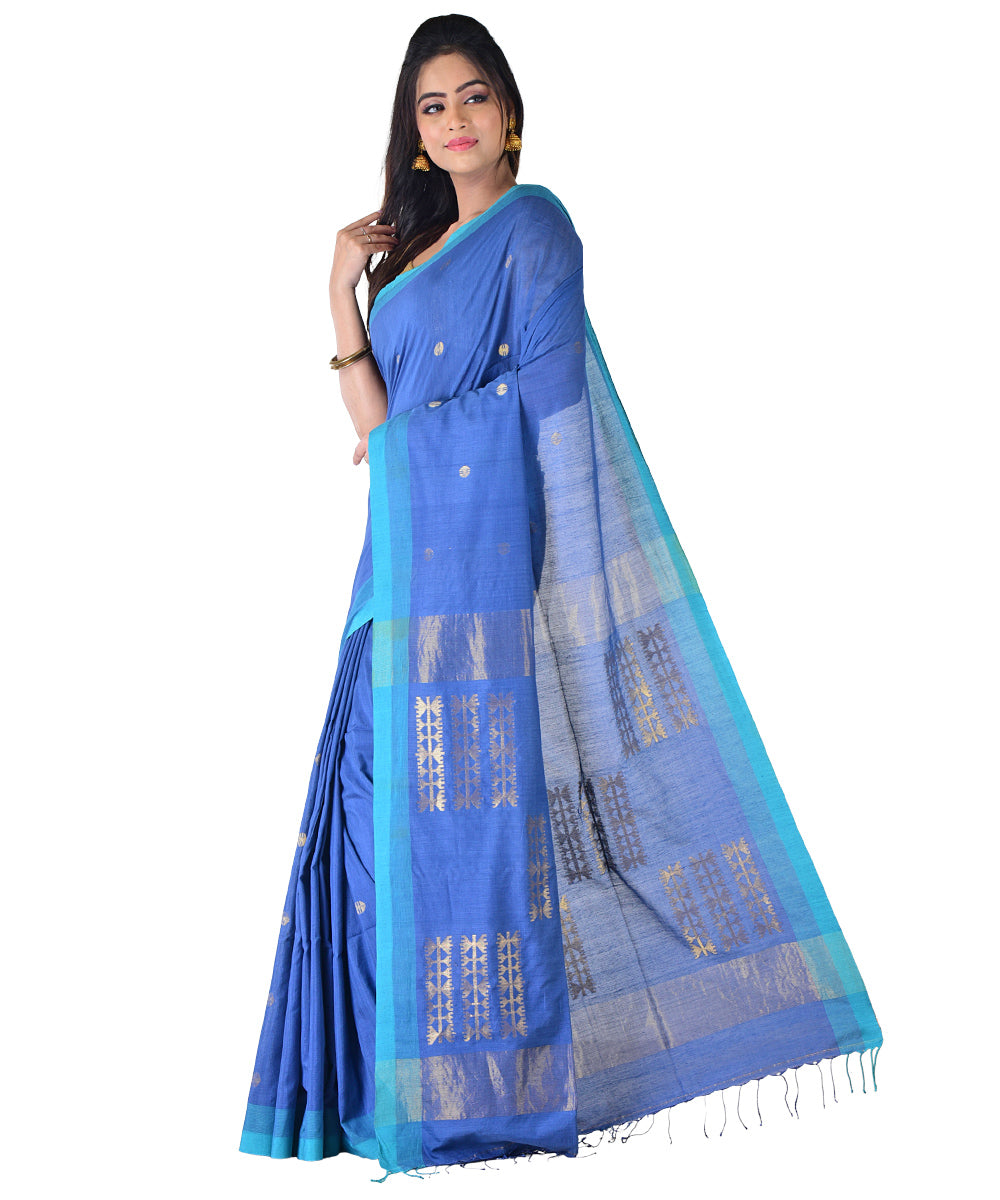Indigo handwoven cotton silk saree