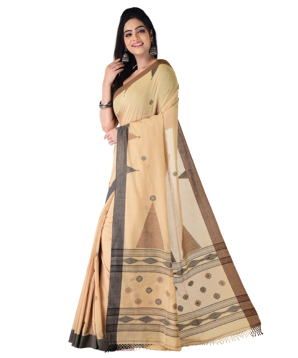 Brown black handwoven cotton saree