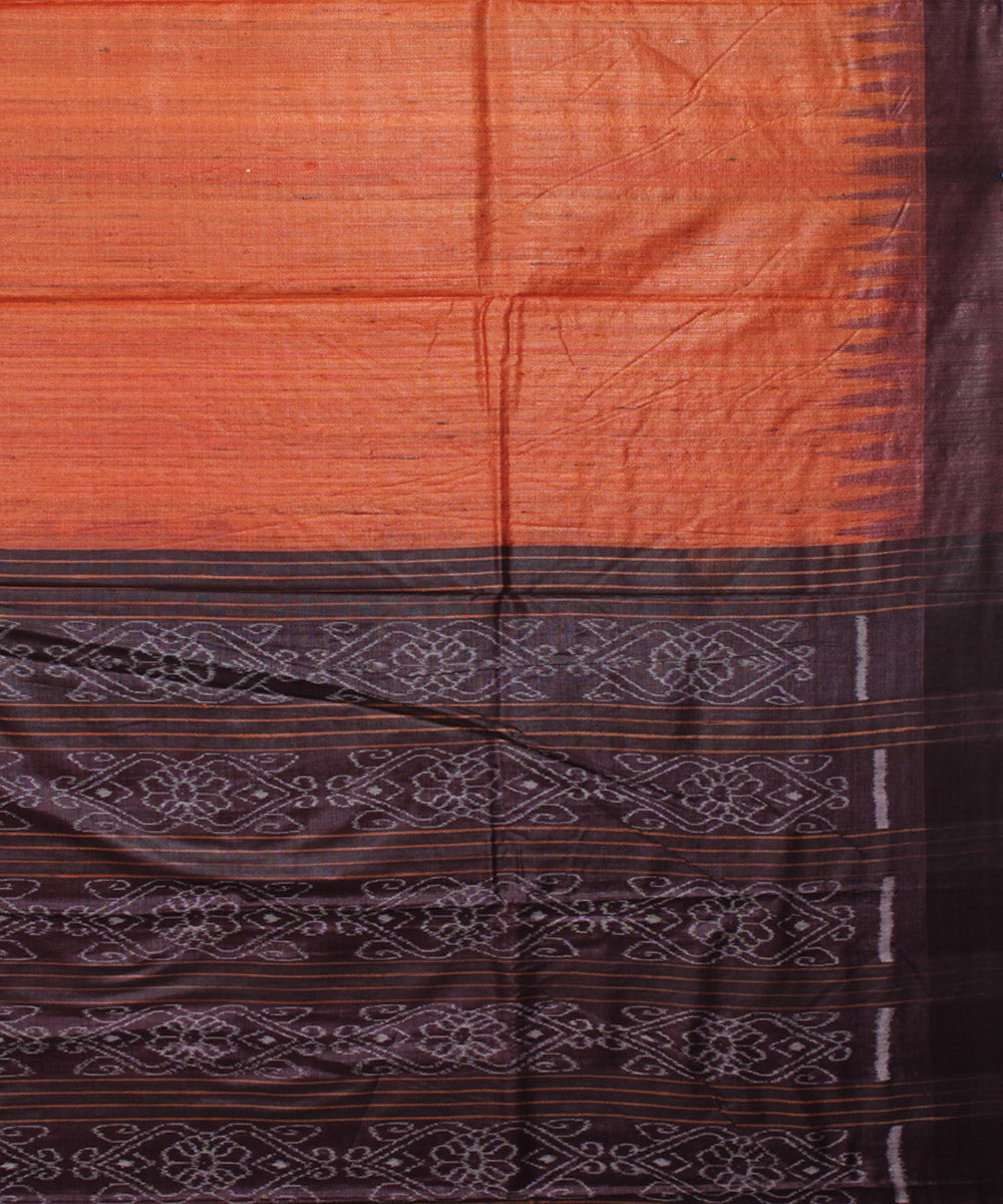 Rust dark chocolate tussar silk handwoven saree